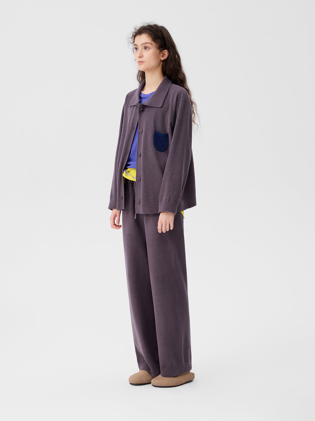 Contrasting-Color Pocketed Lightweight Fleece Loungewear