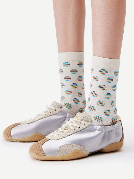 Mixed-Color Polka Dot Glossy Crew Sock
