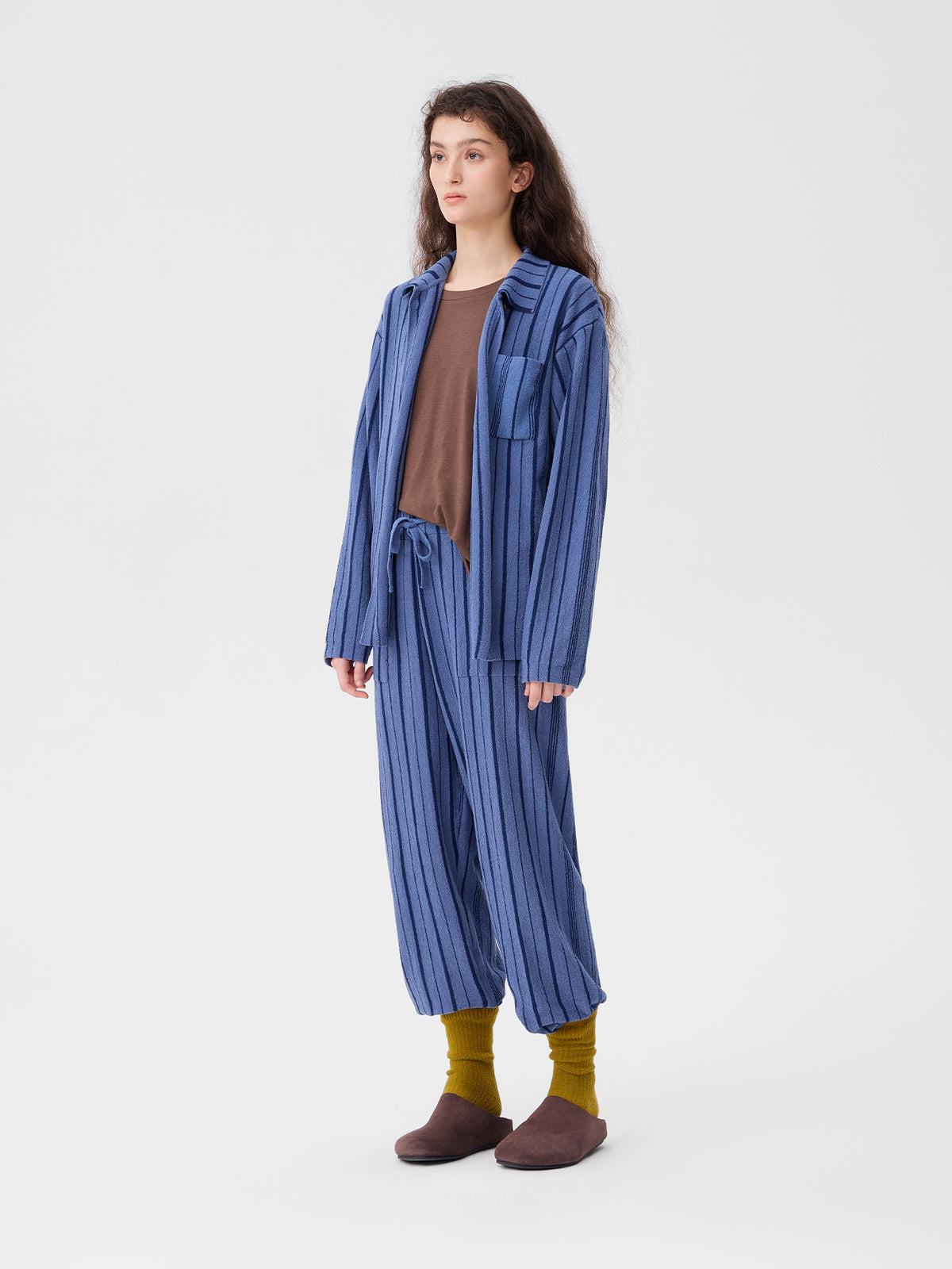 Patchwork-Striped High-Count Half-Velvet Loungewear