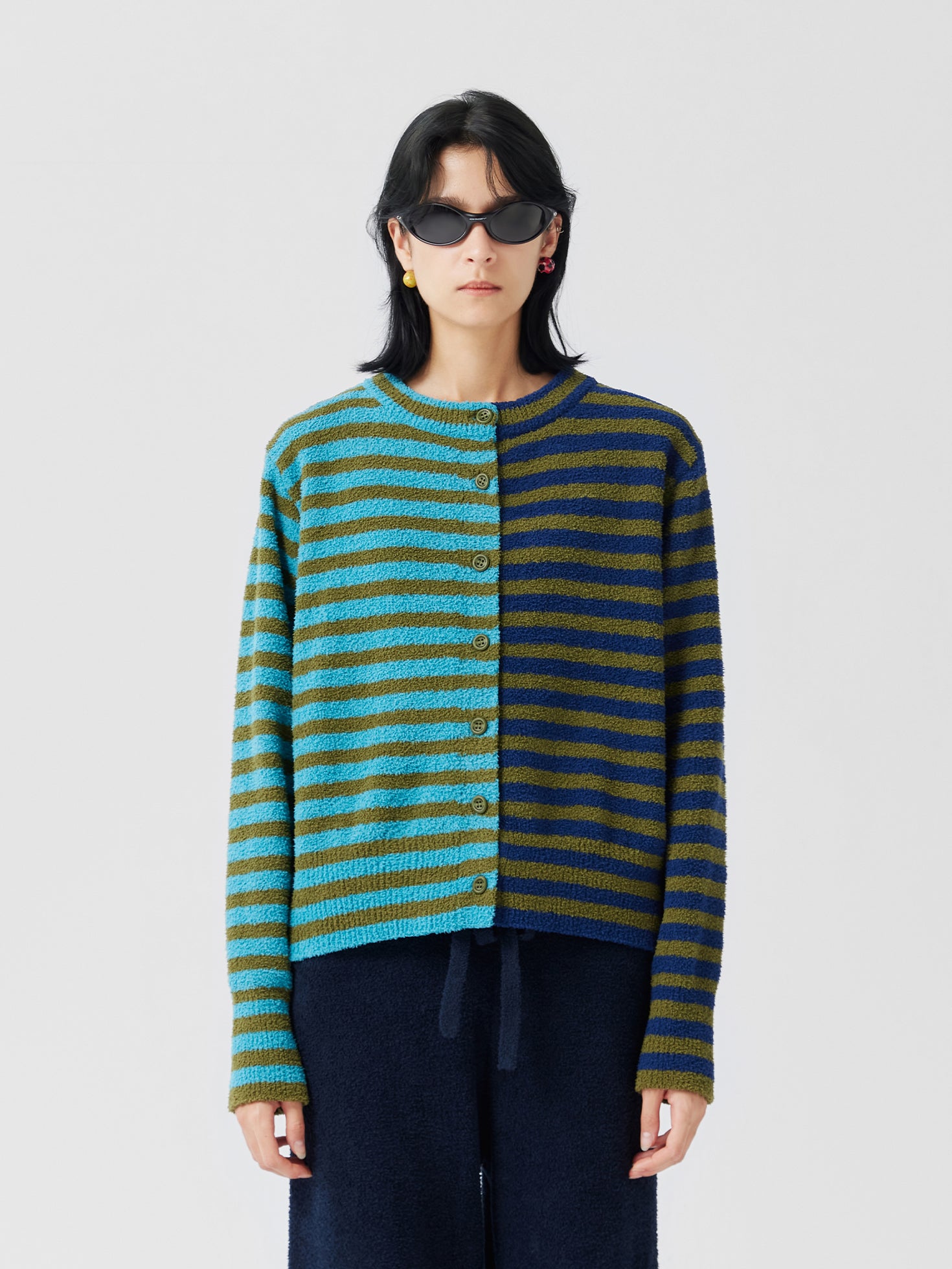 Stripped Cardigan Soft Sherpa Set