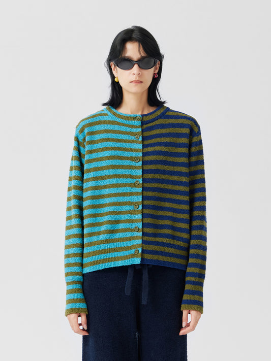 Stripped Cardigan Soft Sherpa Set