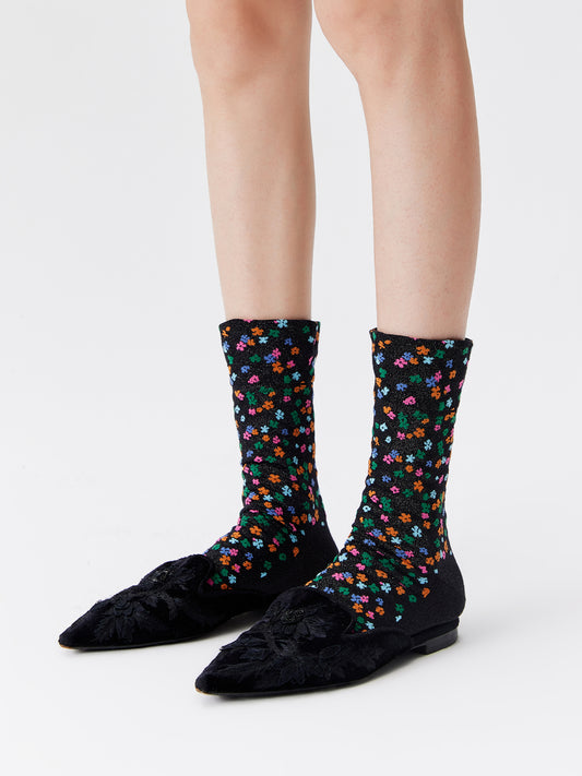 Floral Metallic Crew Socks