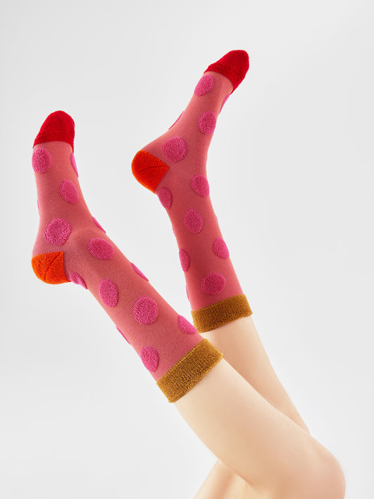 Coral Polka Crew Sock