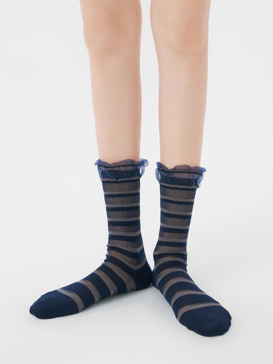 Gradient Trim Glass Silk Sock