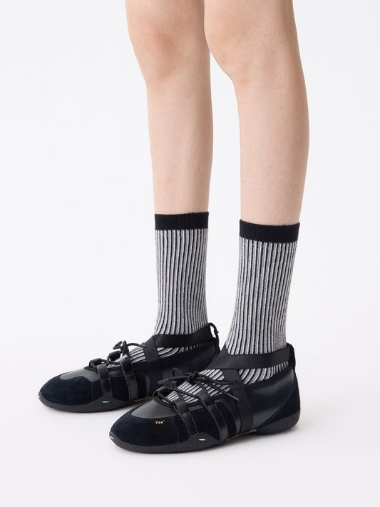 Color-Woven Striped Mid-Calf Socks