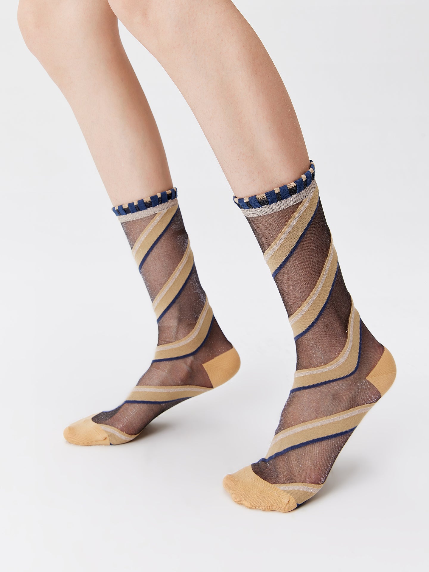 Melange Diagonal Stripe Crew Socks