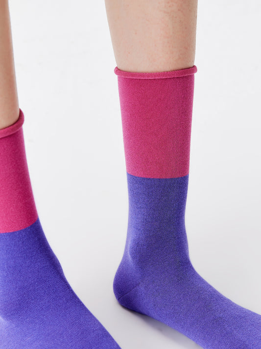 Contrast Trim Silk Blend Crew Socks