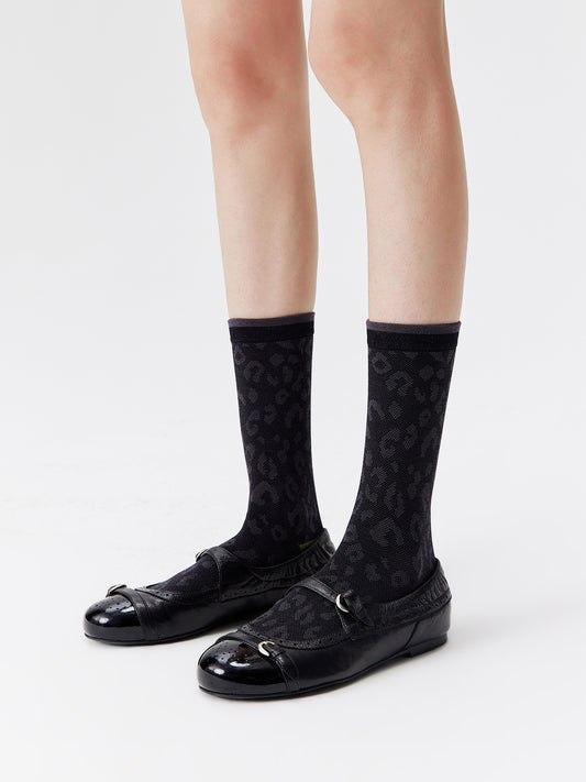 Leopard Jacquard Crew Socks
