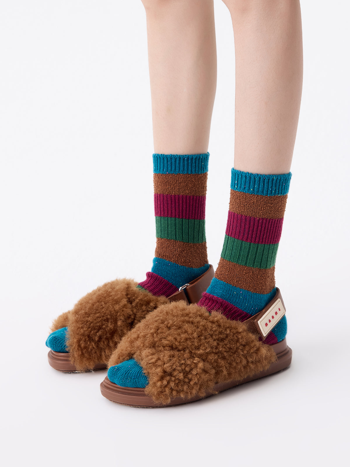 Color-Woven Striped Mid-Calf Socks