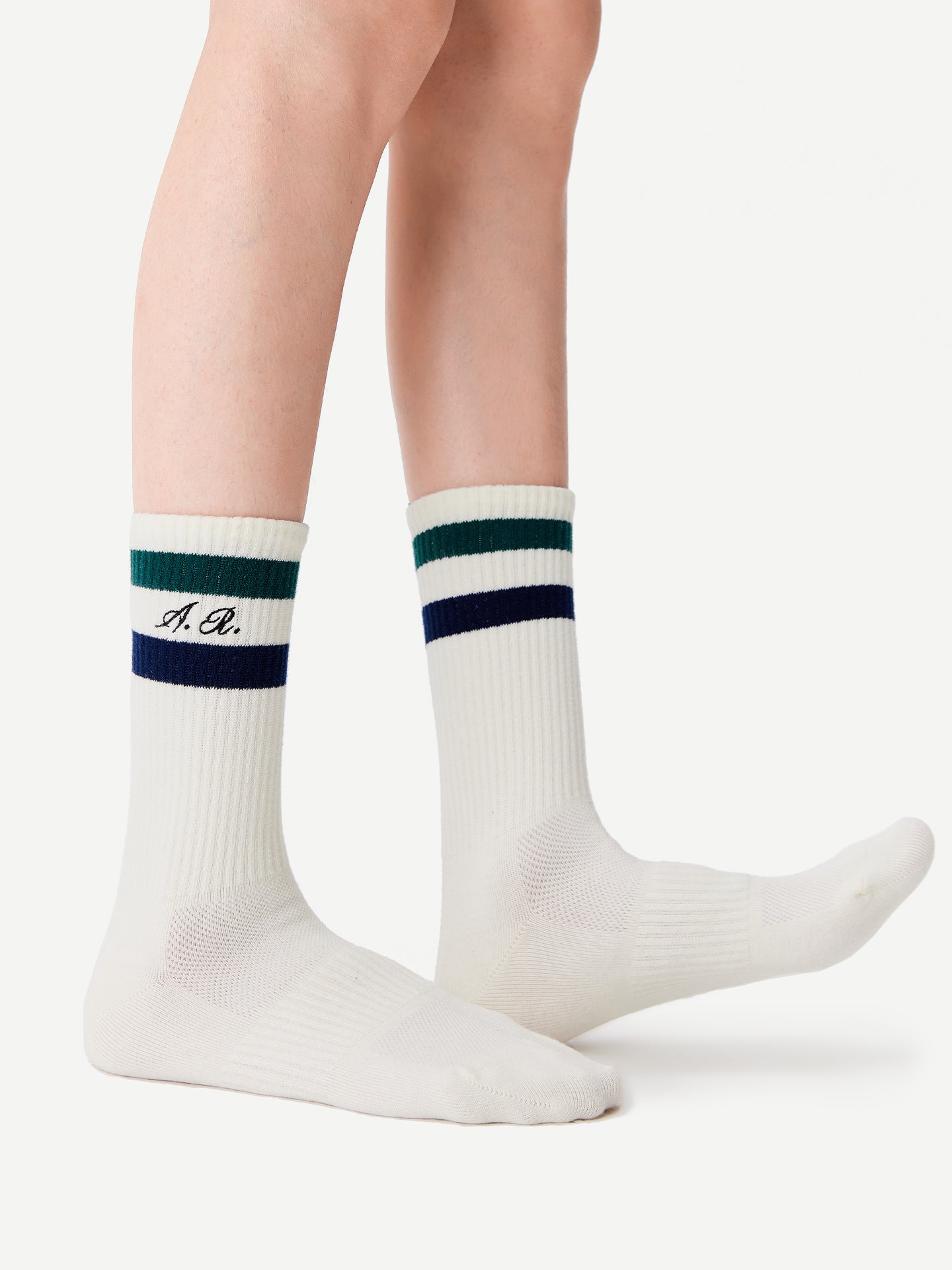 Striped Cuff Combed Cotton Crew Socks
