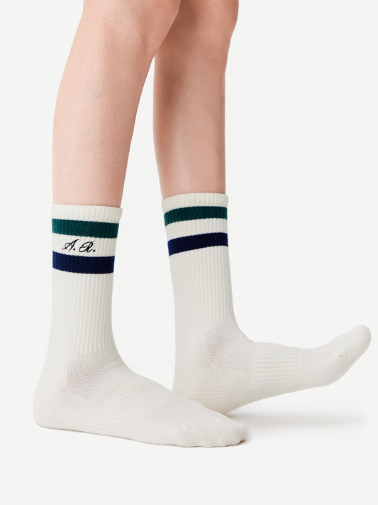 Striped Cuff Combed Cotton Crew Socks