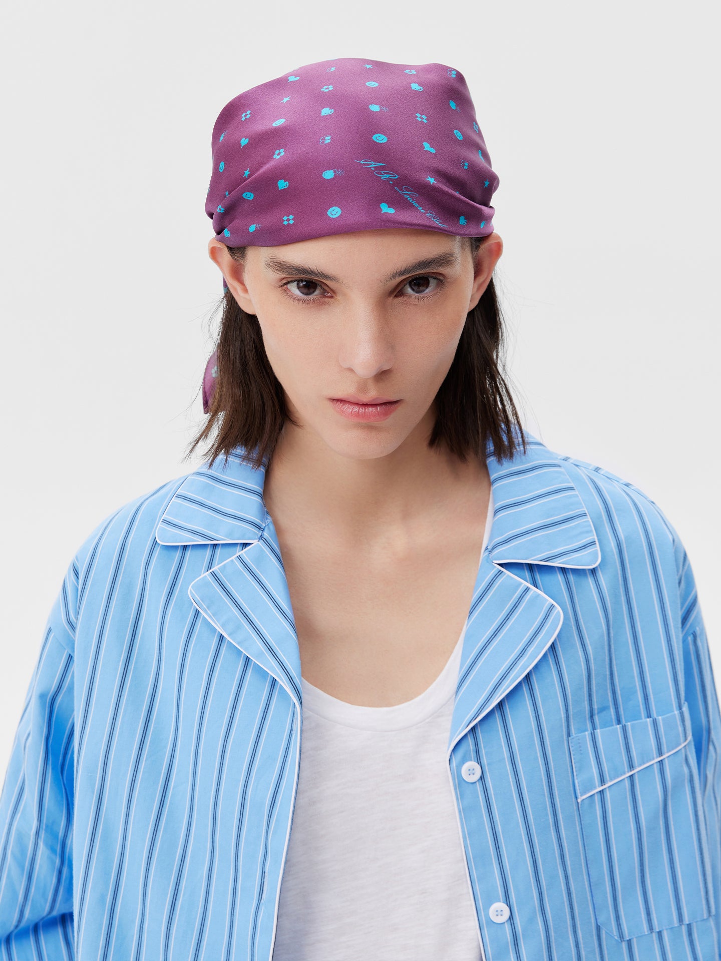 Printed Symbol & Polka Dot Silk Scarf