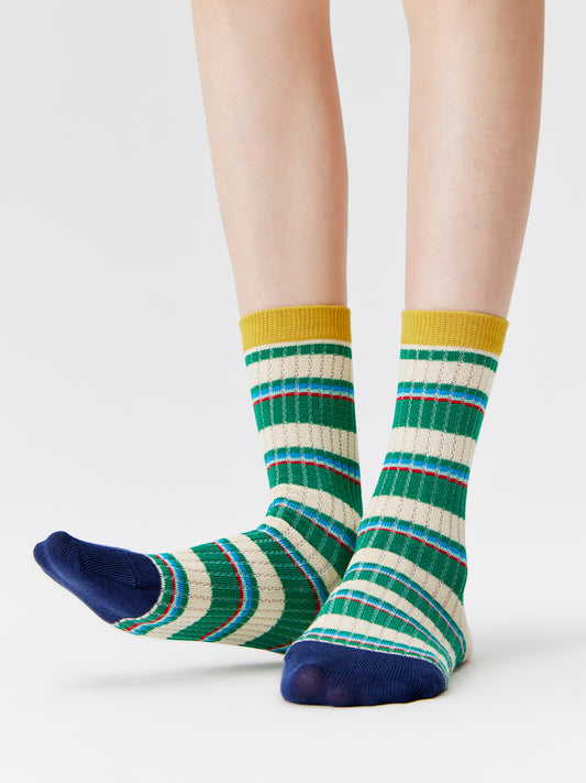 Pointelle Stripe Crew Socks