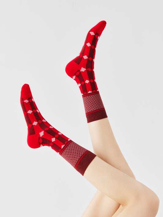 Scarlet Patterned Crew Sock