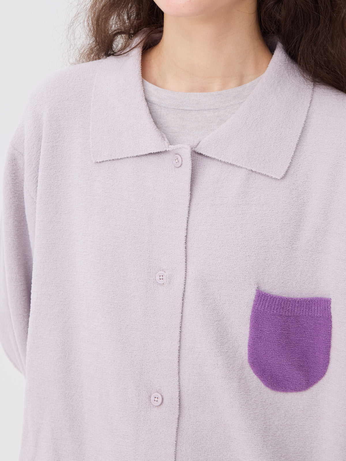 Contrasting-Color Pocketed Lightweight Fleece Loungewear