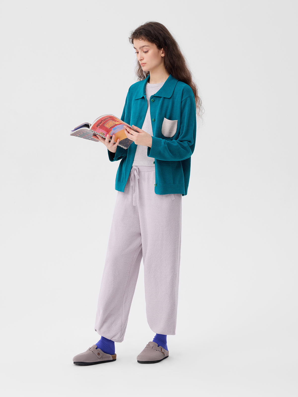 Contrasting-Color Pocketed Lightweight Fleece Loungewear