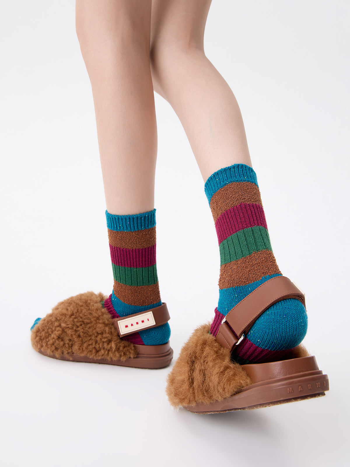 Color-Woven Striped Mid-Calf Socks
