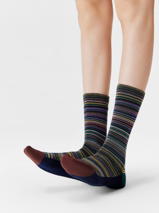 Color-Woven Striped Mid-Calf Socks