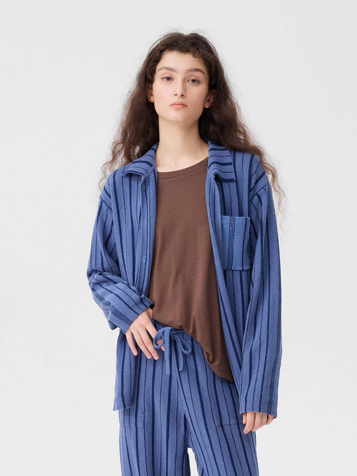 Patchwork-Striped High-Count Half-Velvet Loungewear
