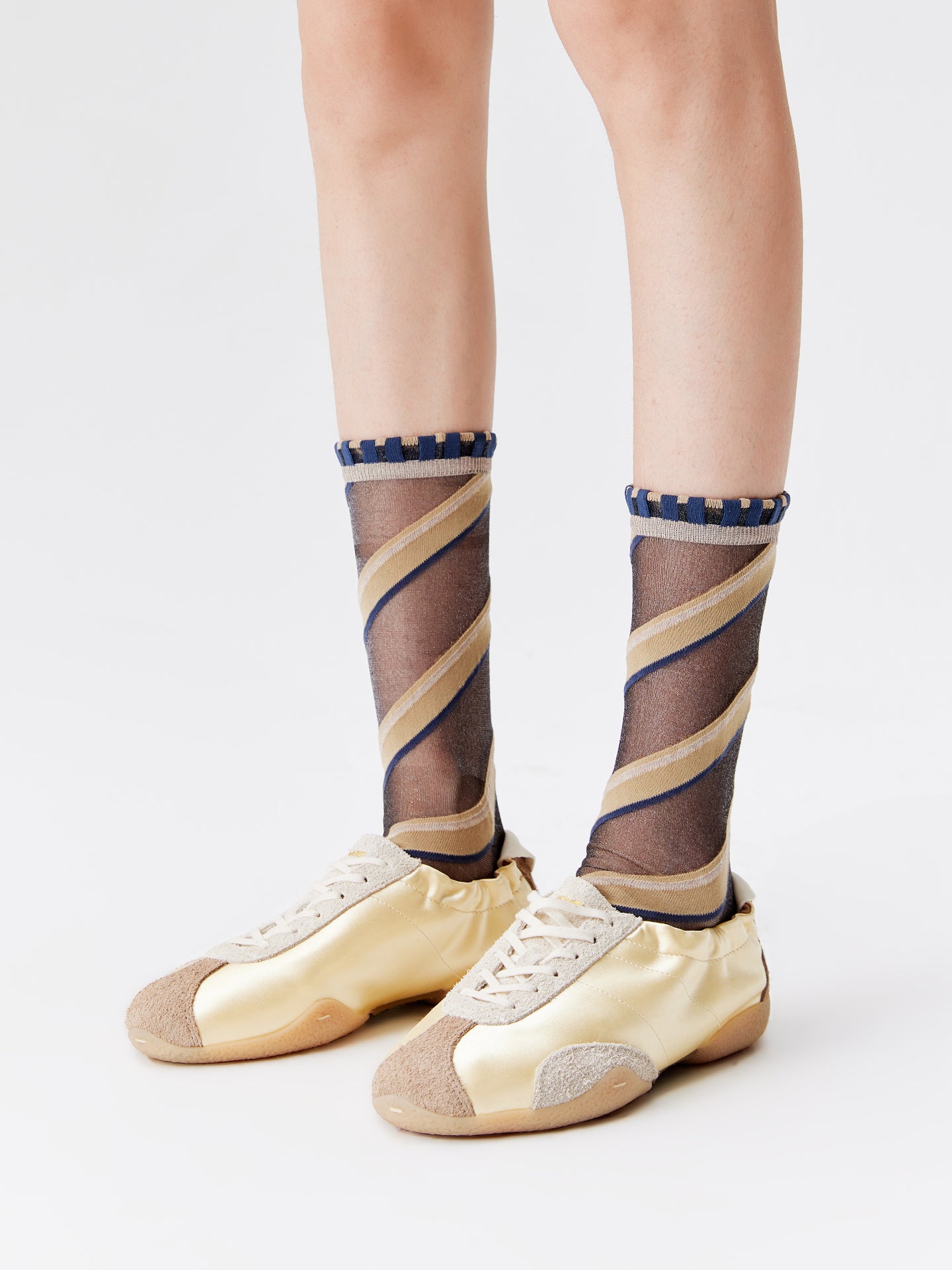 Melange Diagonal Stripe Crew Socks