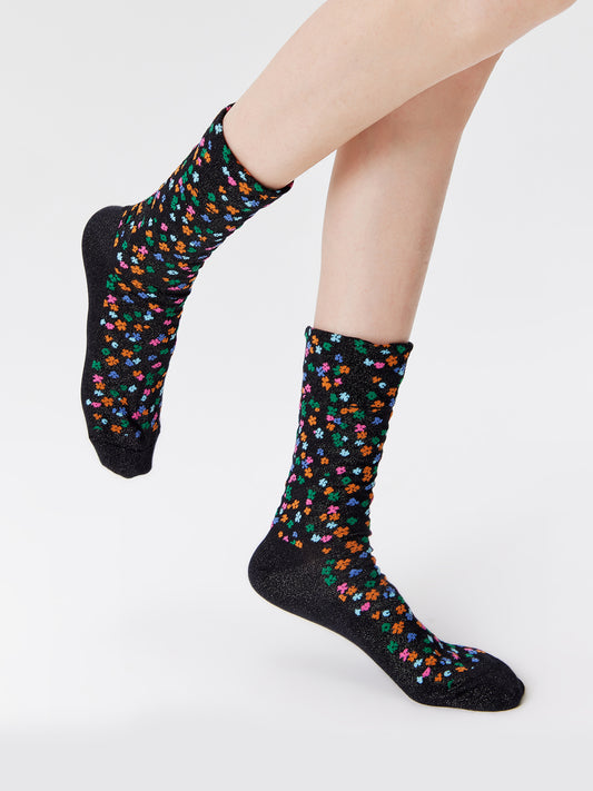 Floral Metallic Crew Socks