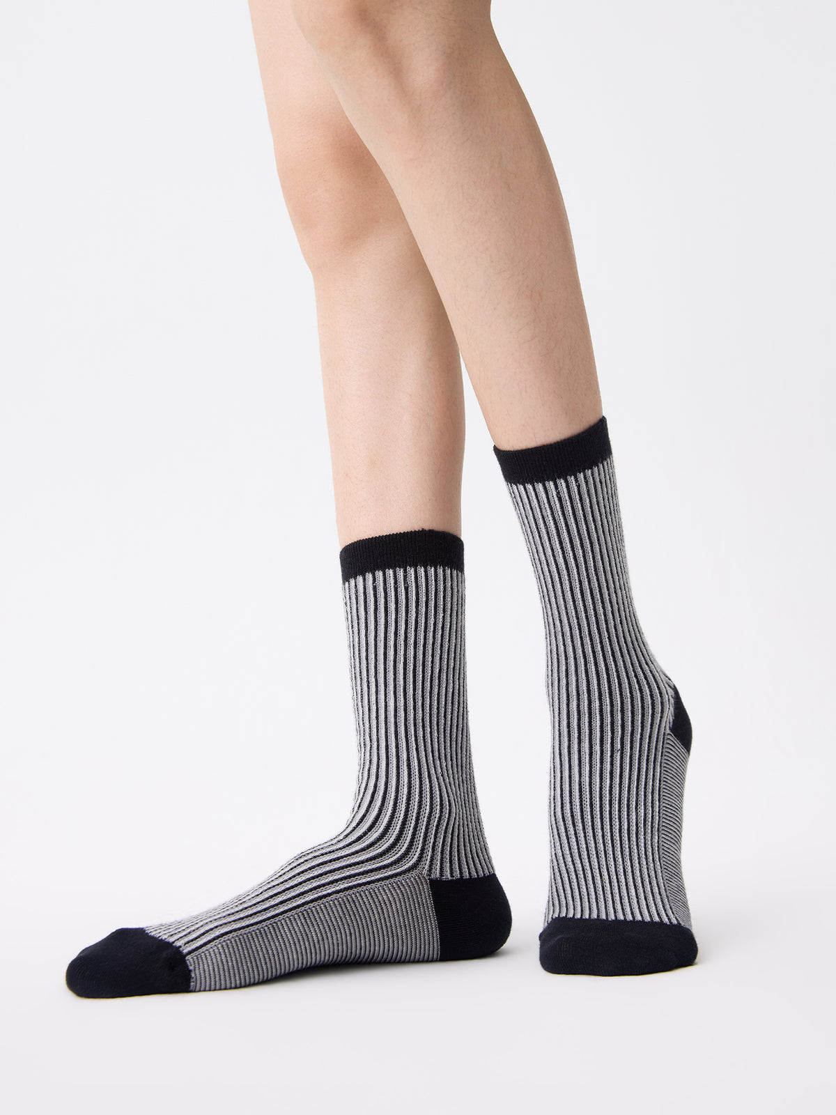 Color-Woven Striped Mid-Calf Socks