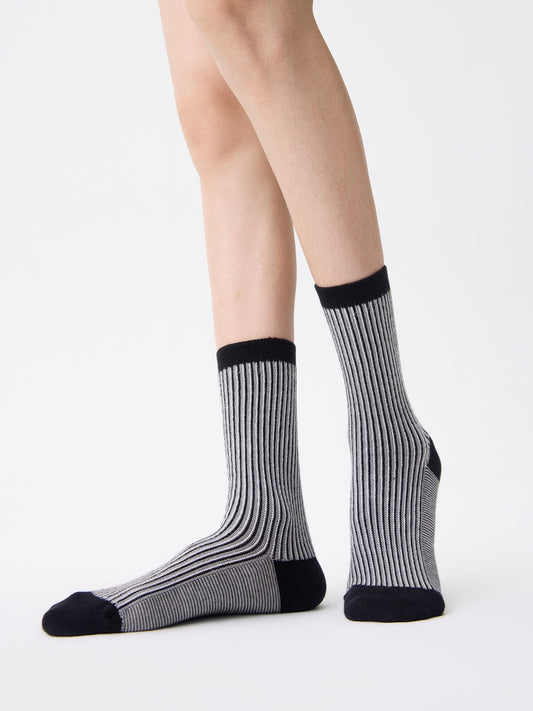 Color-Woven Striped Mid-Calf Socks