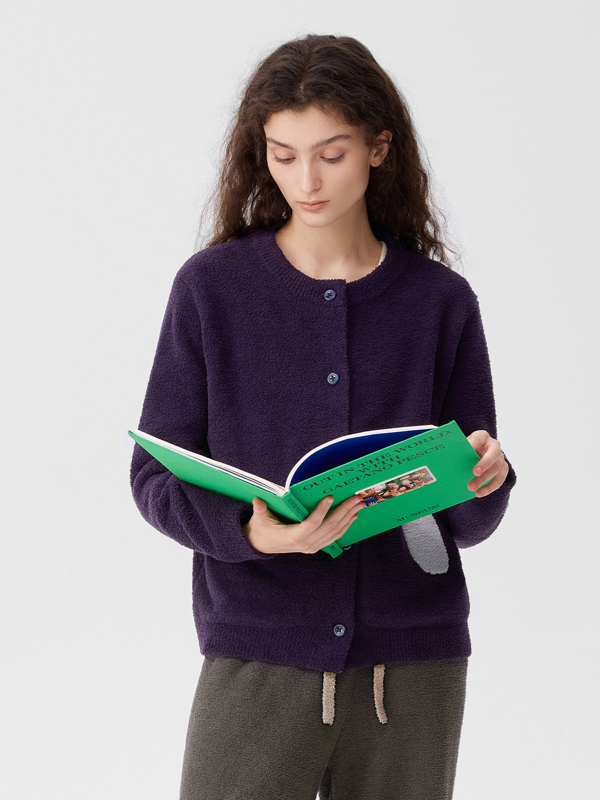 Contrast-Color Pocket Half-Velvet Cardigan Loungewear