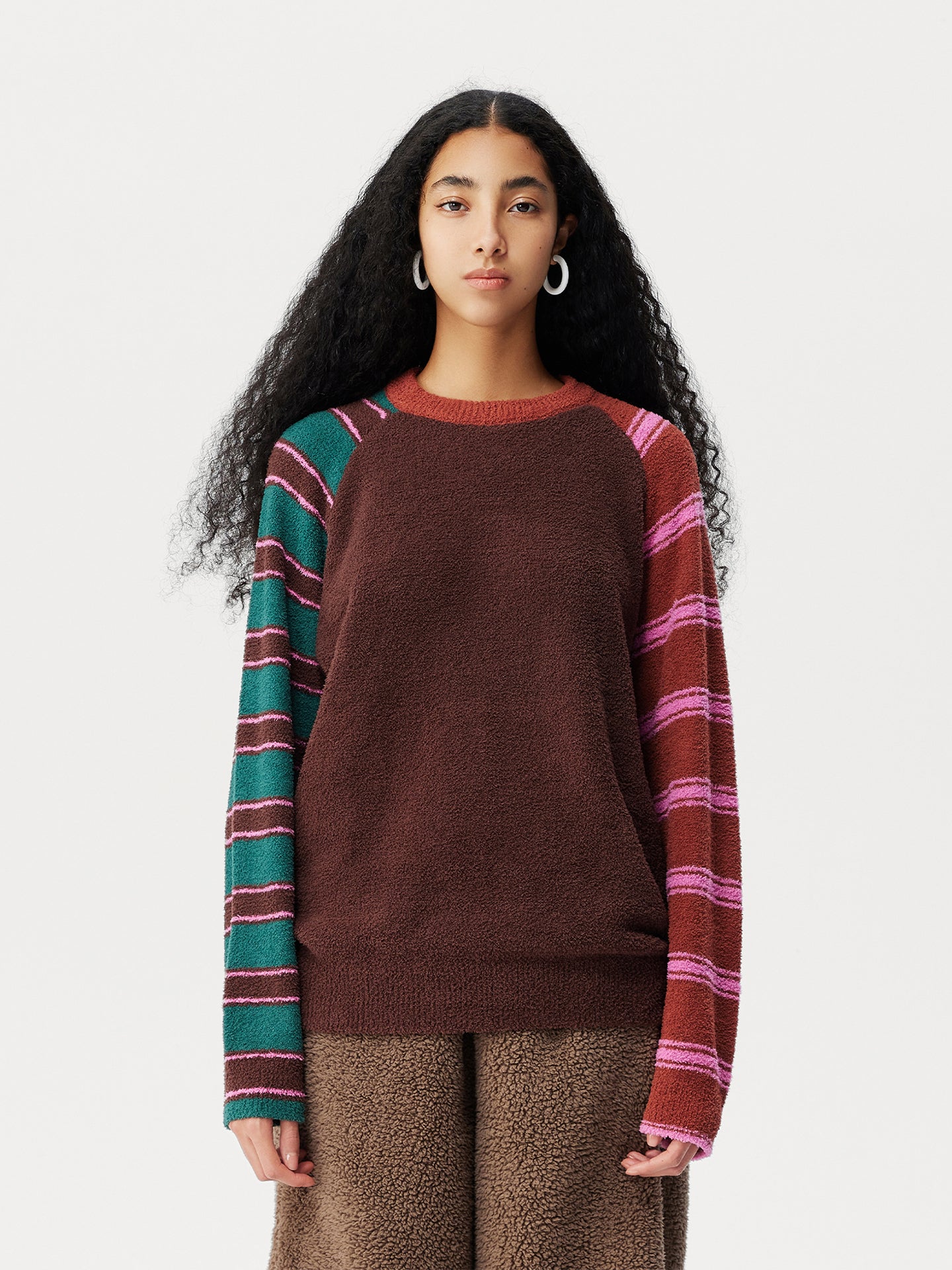 Contrast Stripe Soft Sherpa Set