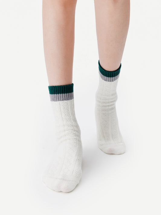 Contrast Cuff Combed Cotton Crew Socks