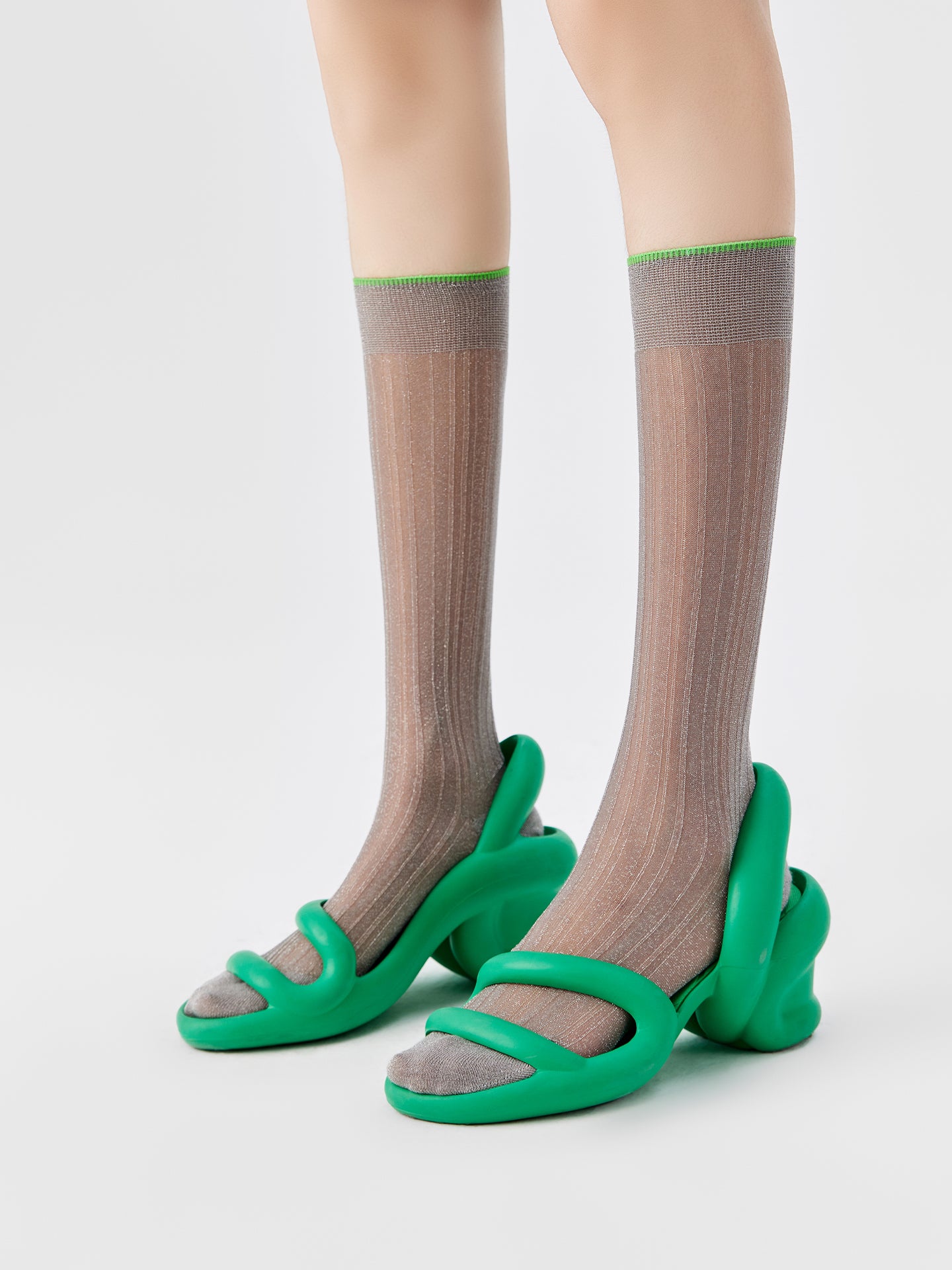 Shiny Ribbed Translucent Calf Sock