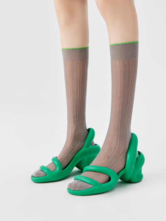 Shiny Ribbed Translucent Calf Sock