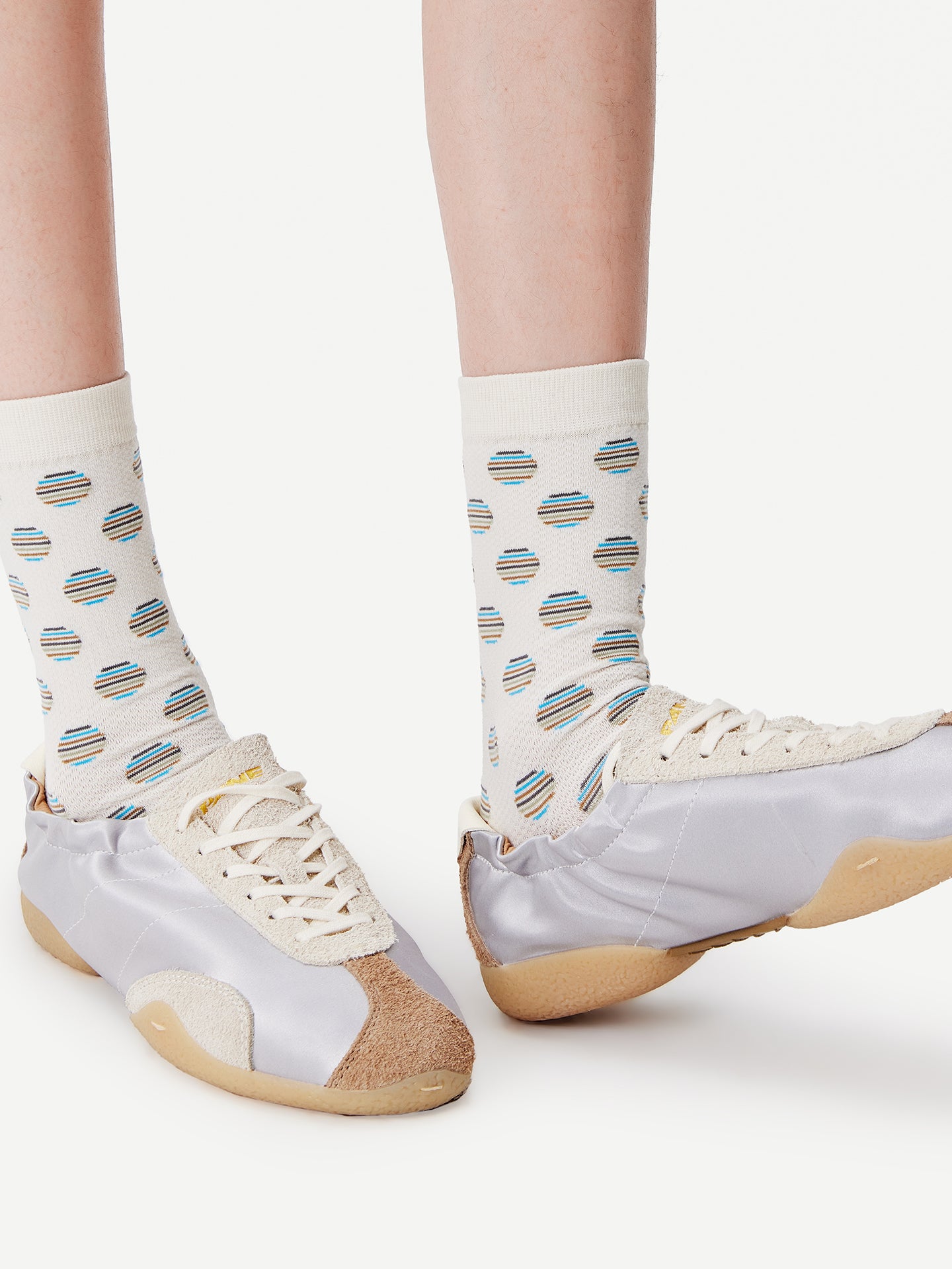 Mixed-Color Polka Dot Glossy Crew Sock