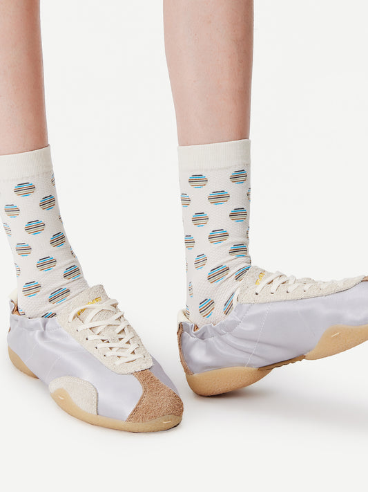 Mixed-Color Polka Dot Glossy Crew Sock
