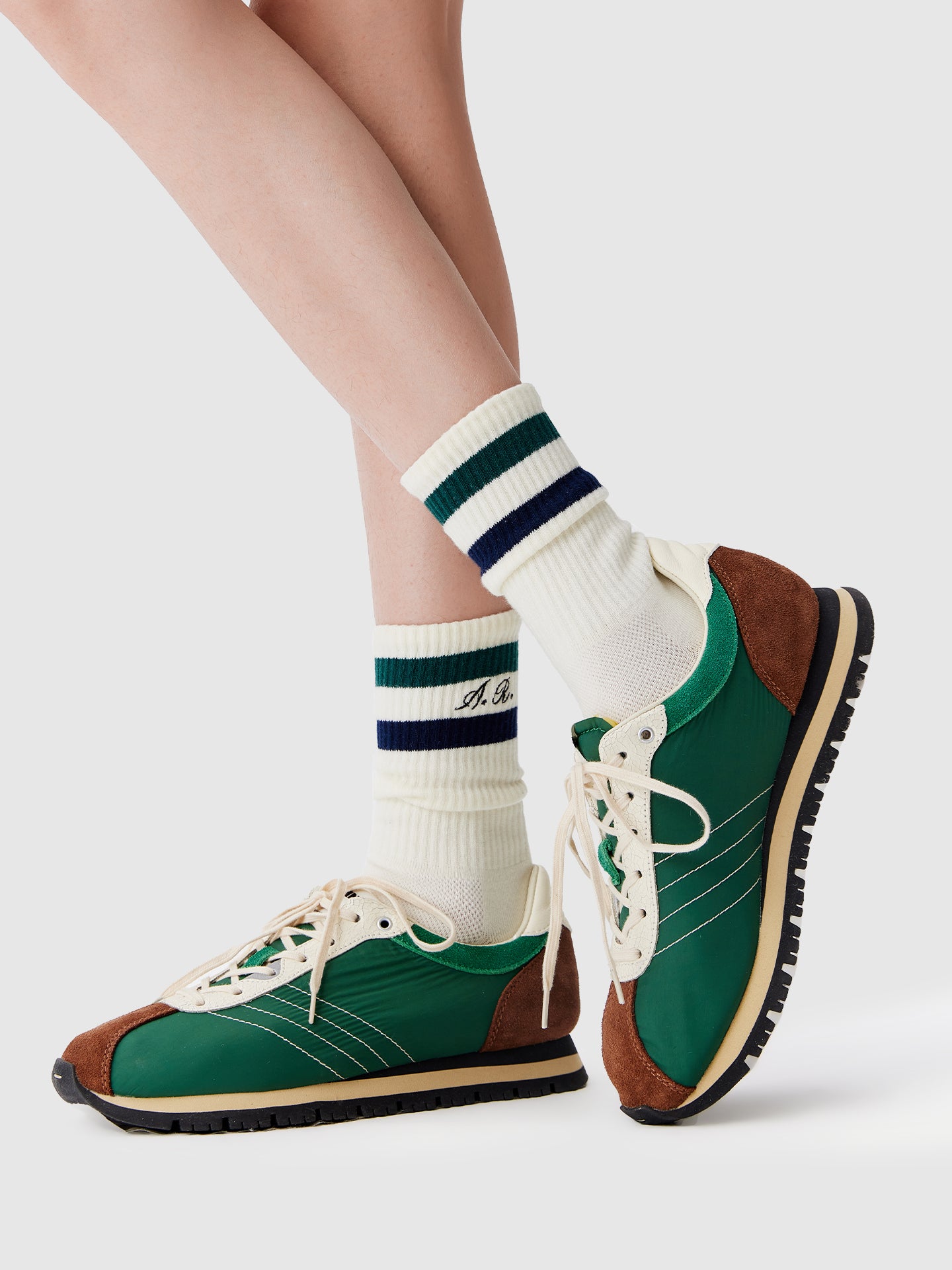 Striped Cuff Combed Cotton Crew Socks