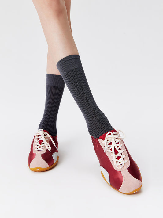 Chain Pattern Silk Blend Crew Socks