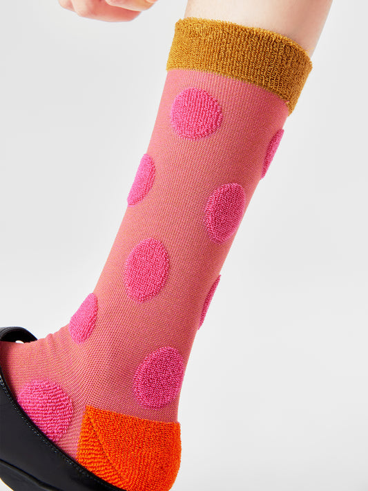 Coral Polka Crew Sock