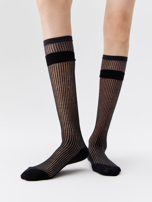 Layered Contrast Calf Socks