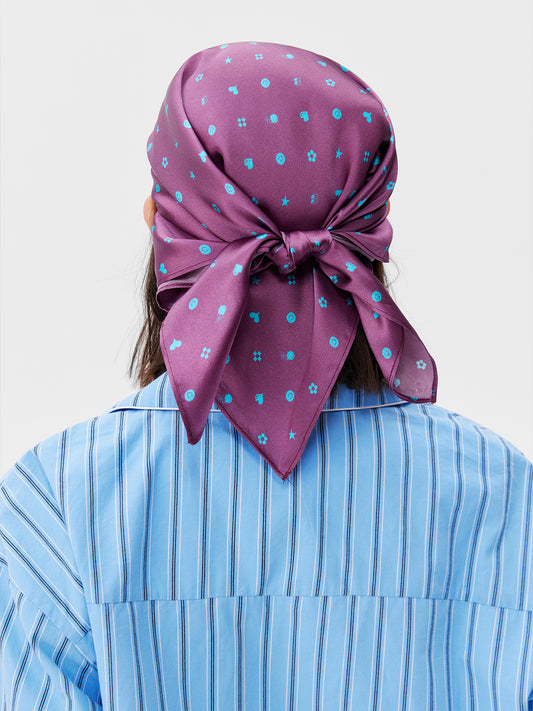 Printed Symbol & Polka Dot Silk Scarf