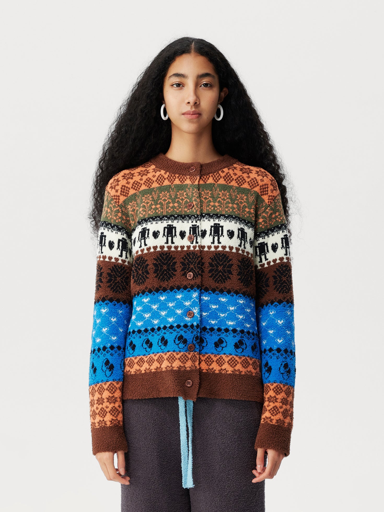 Tribal Motif Soft Sherpa Cardigan