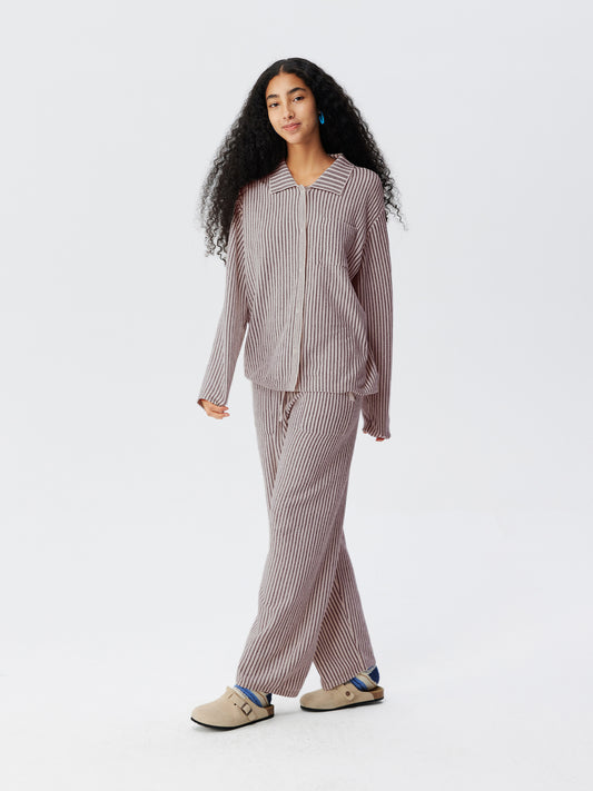 Contrast-Striped Half-Velvet Loungewear