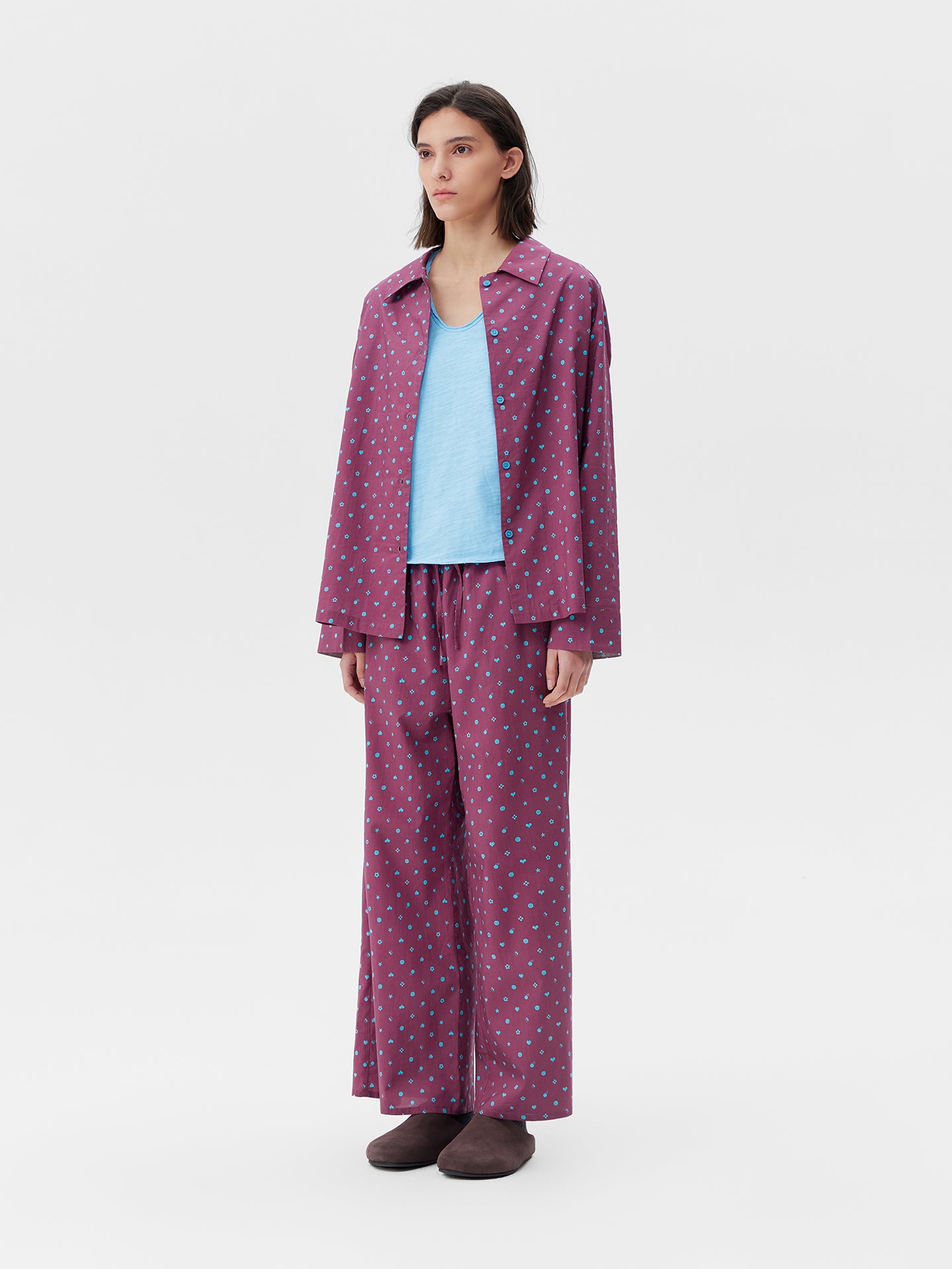 Printed Symbol & Polka Dot Loungewear Set