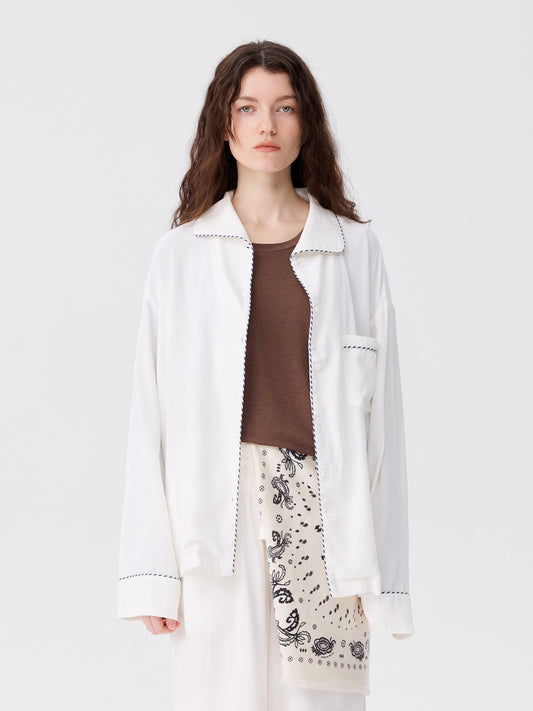 Solid-Color Twill-Striped Long-Sleeve Loungewear