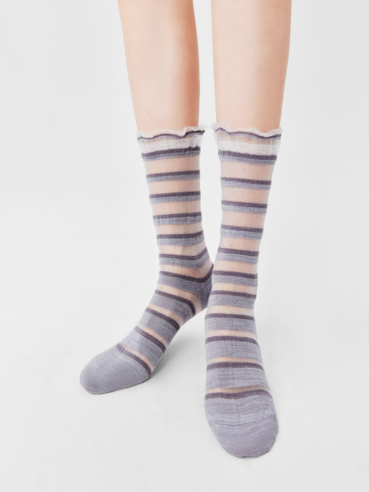 Gradient Trim Glass Silk Sock