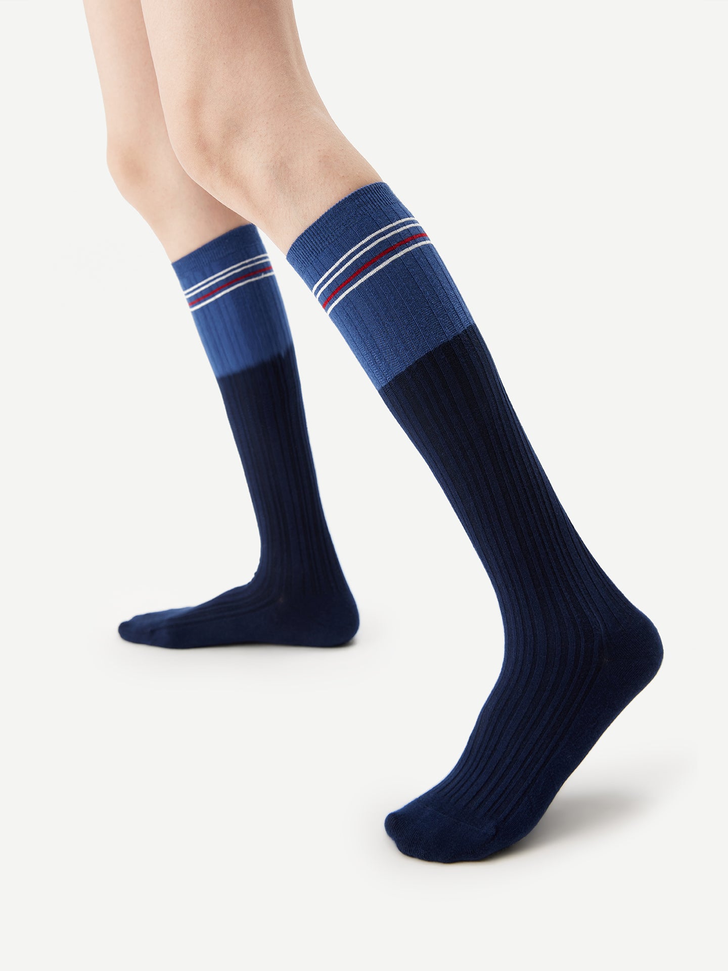 Bold Striped Trim Calf Sock