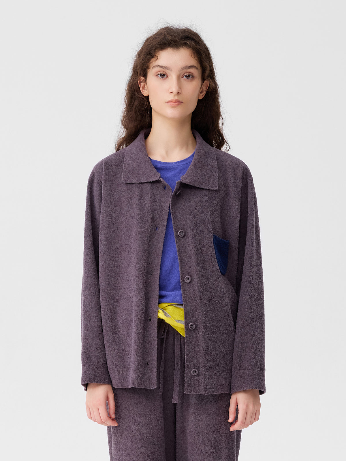 Contrasting-Color Pocketed Lightweight Fleece Loungewear
