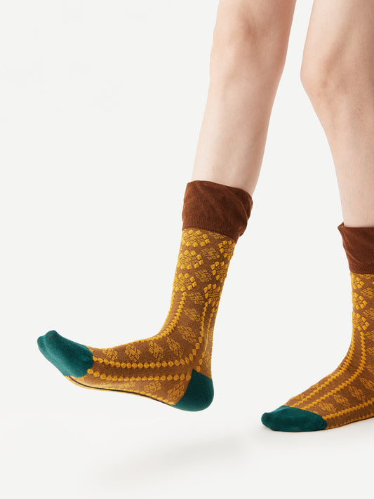 Contrast Trim Patterned Crew Sock
