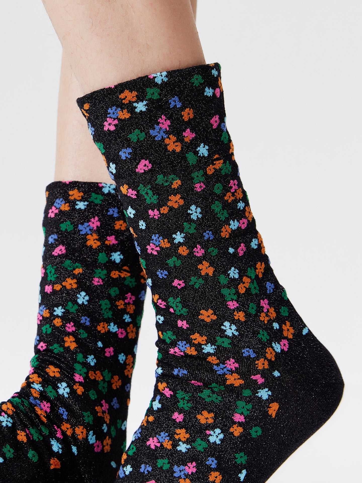 Floral Metallic Crew Socks
