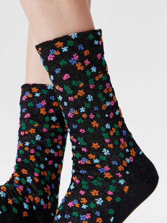 Floral Metallic Crew Socks