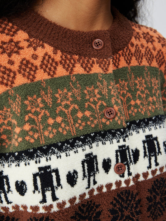 Tribal Motif Soft Sherpa Cardigan